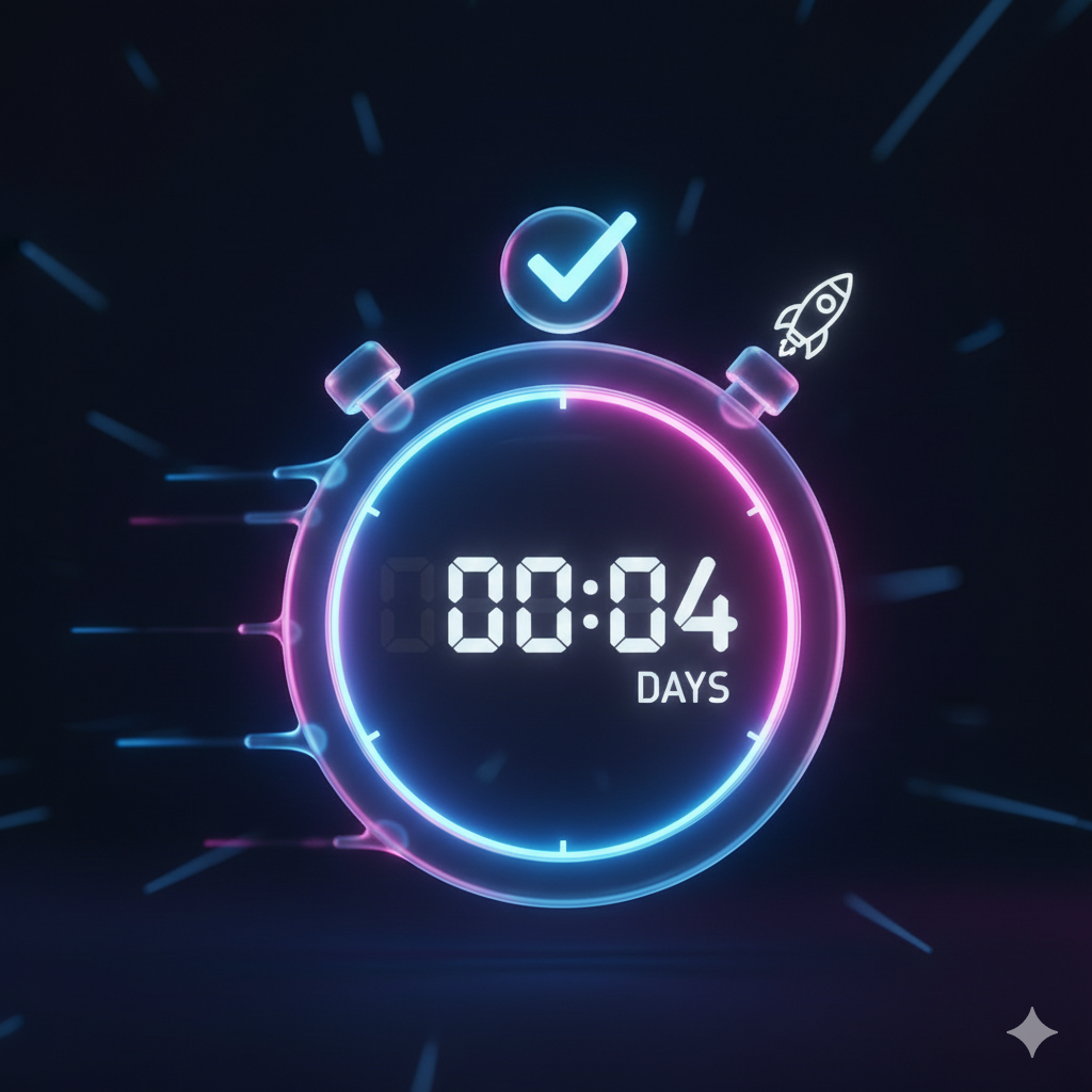 Rocket stopwatch illustrating fast website delivery timeline